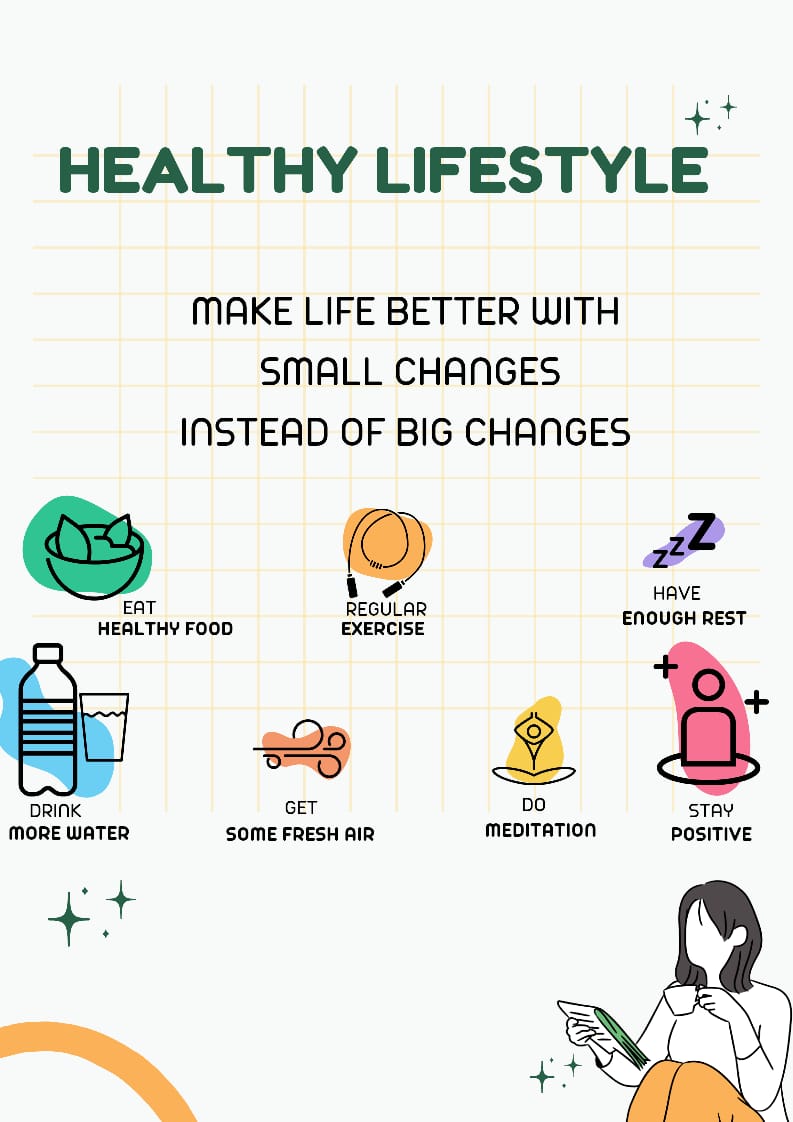 HEALTHY LIFESTYLE MAKE LIFE BETTER WITH SMALL CHANGES INSTEAD OF BIG CHANGES .